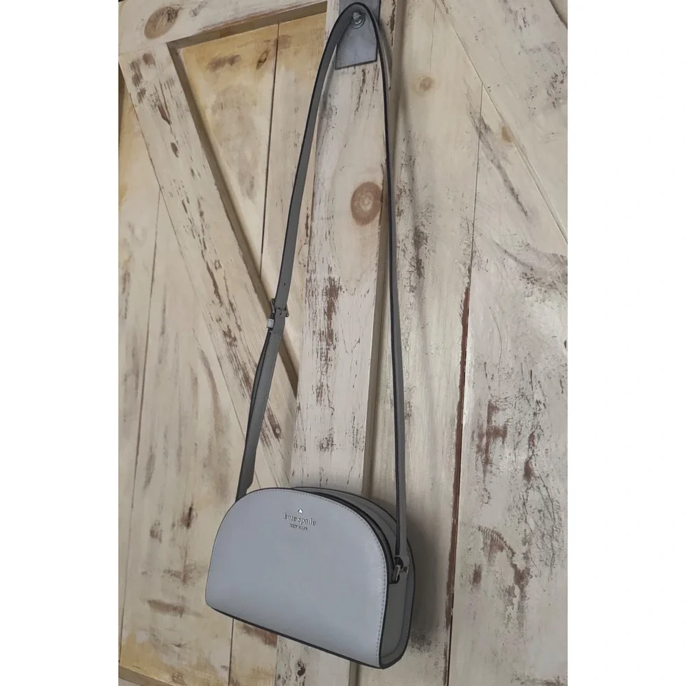 Kate Spade Perry Light Gray Saffiano Leather Dome‎ Crossbody Old Money NWOT